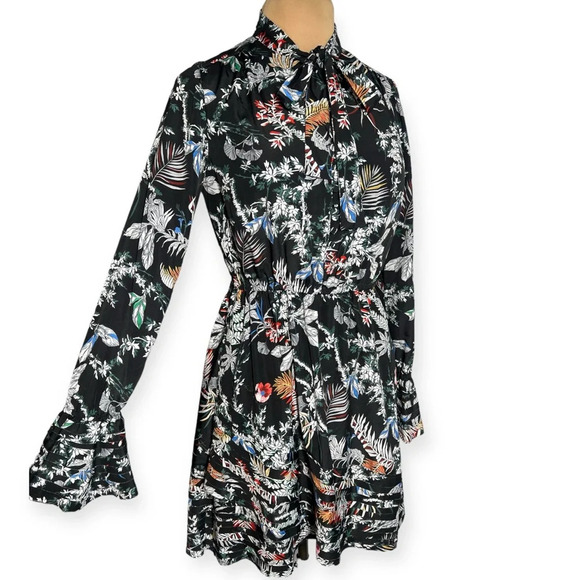 DEREK LAM size 6 
Bell-Sleeve Black Multicolor Floral Silk Dress - Picture 5 of 11